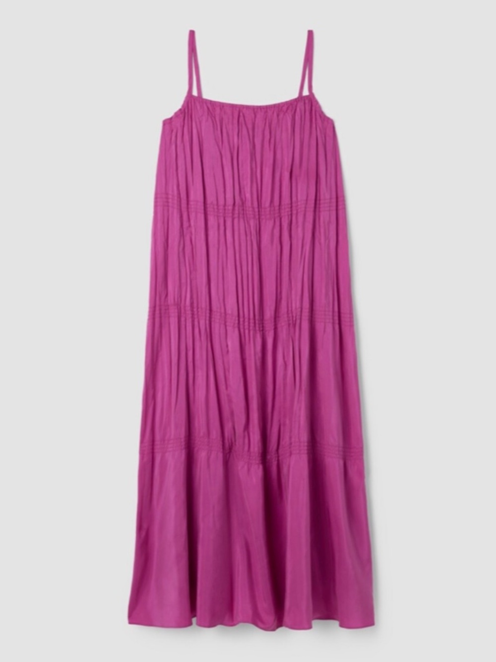 EILEEN FISHER Washed Silk Smocked Cami Maxi Dress Grape SZ XL